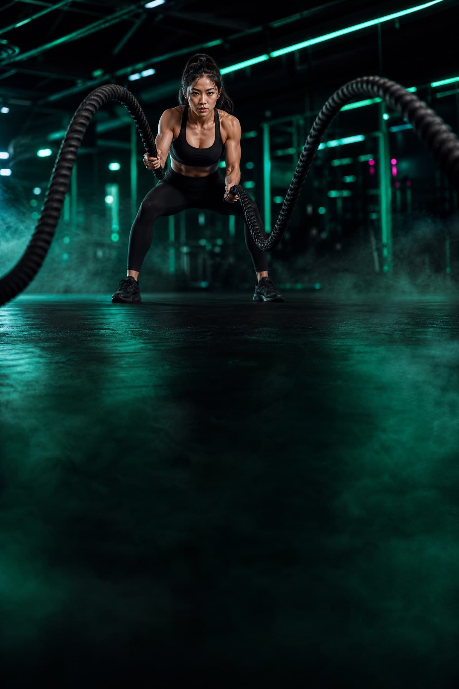 Hội viên FitZone tập battle rope trong phòng gym